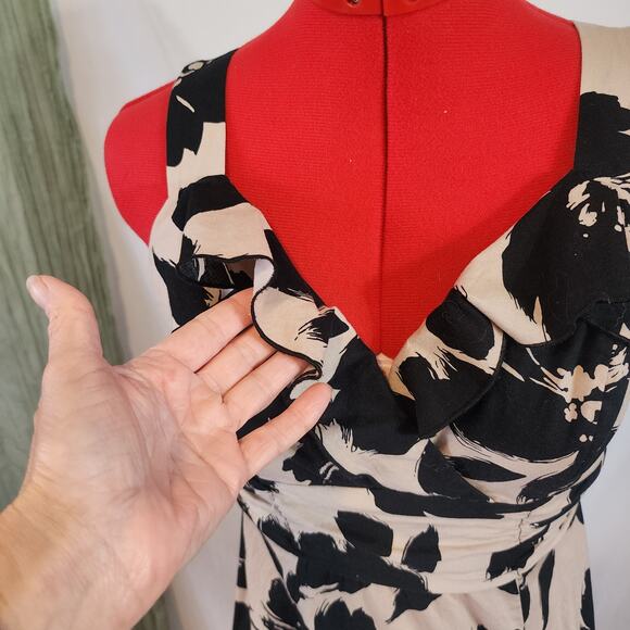 Perception New York Black Brown Fit n Flare White‎ Trap Sleeveless Dress Size 8 - Picture 3 of 8